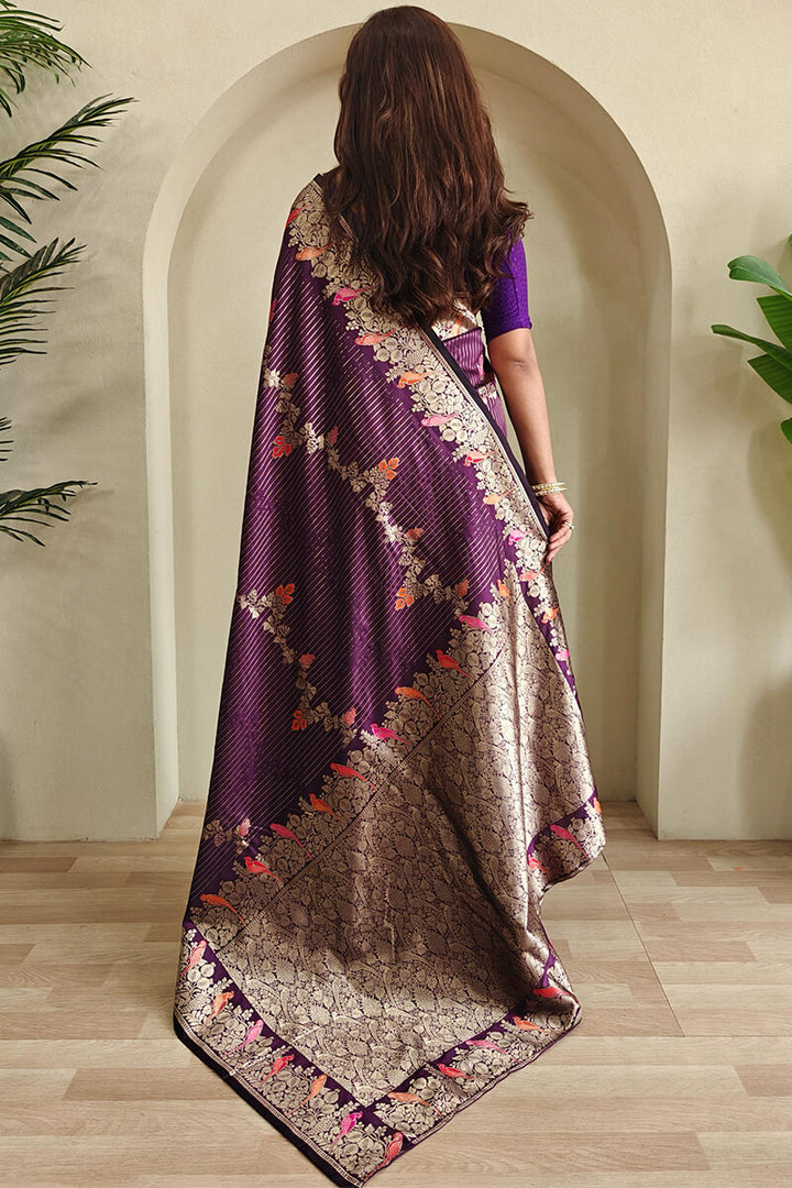 Meteorite Purple Zari Wiven Banarasi Satin Silk Saree