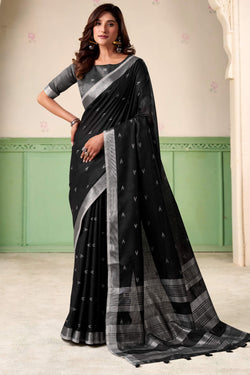 Midnight Black Linen Silk Saree