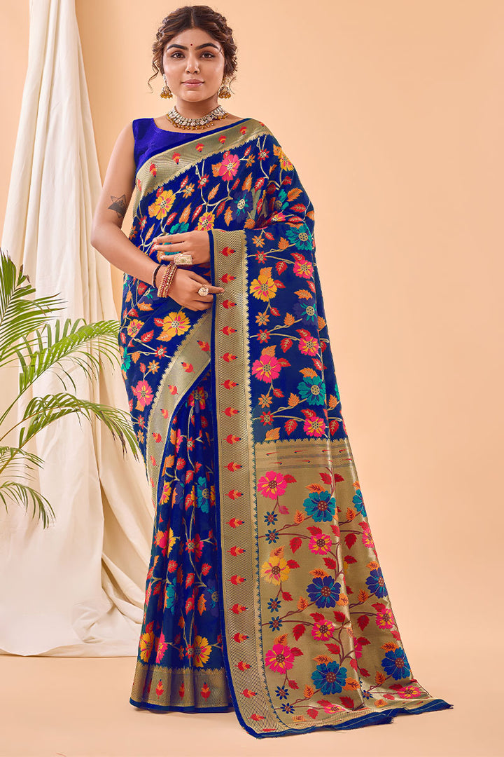 Midnight Blue Paithani Silk Saree