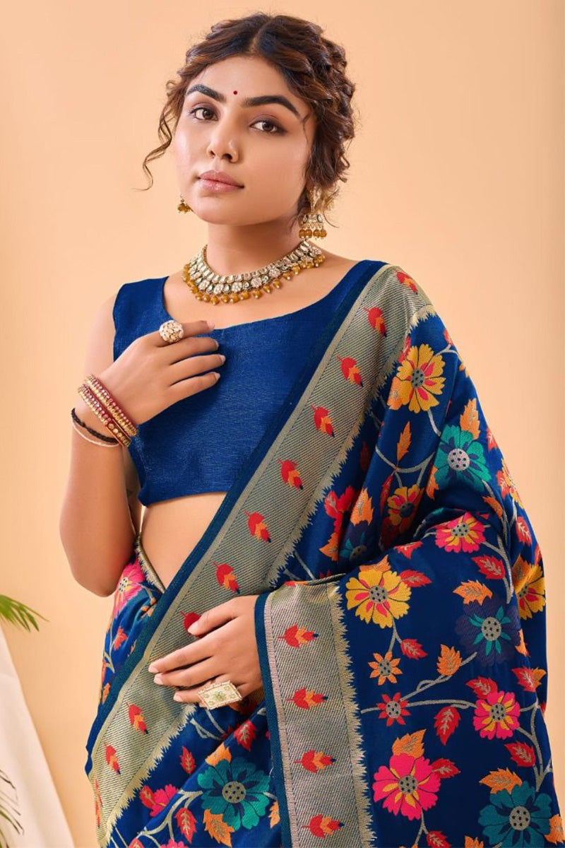 Midnight Blue Paithani Silk Saree