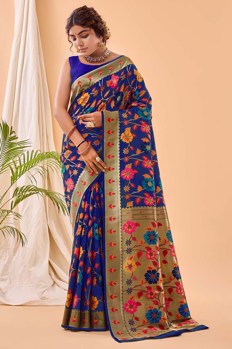 Midnight Blue Paithani Silk Saree