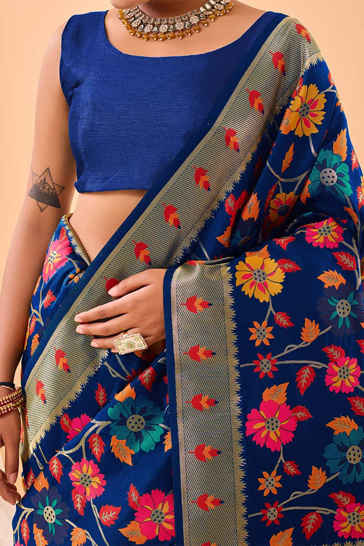 Midnight Blue Paithani Silk Saree