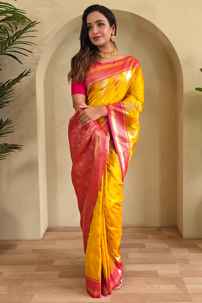 Mikado Yellow Zari Woven Banarasi Silk Saree
