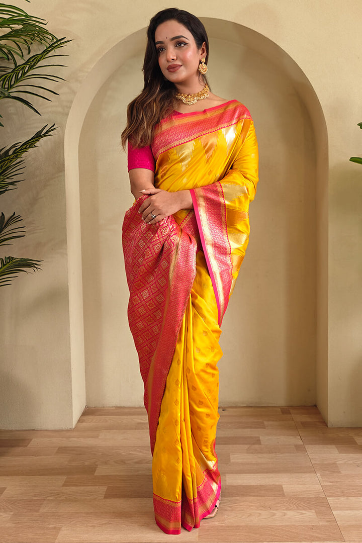 Mikado Yellow Zari Woven Banarasi Silk Saree