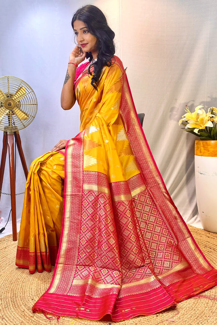 Mikado Yellow Zari Woven Banarasi Silk Saree