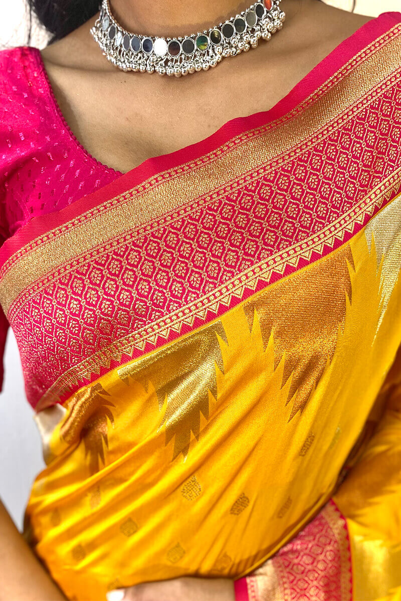 Mikado Yellow Zari Woven Banarasi Silk Saree