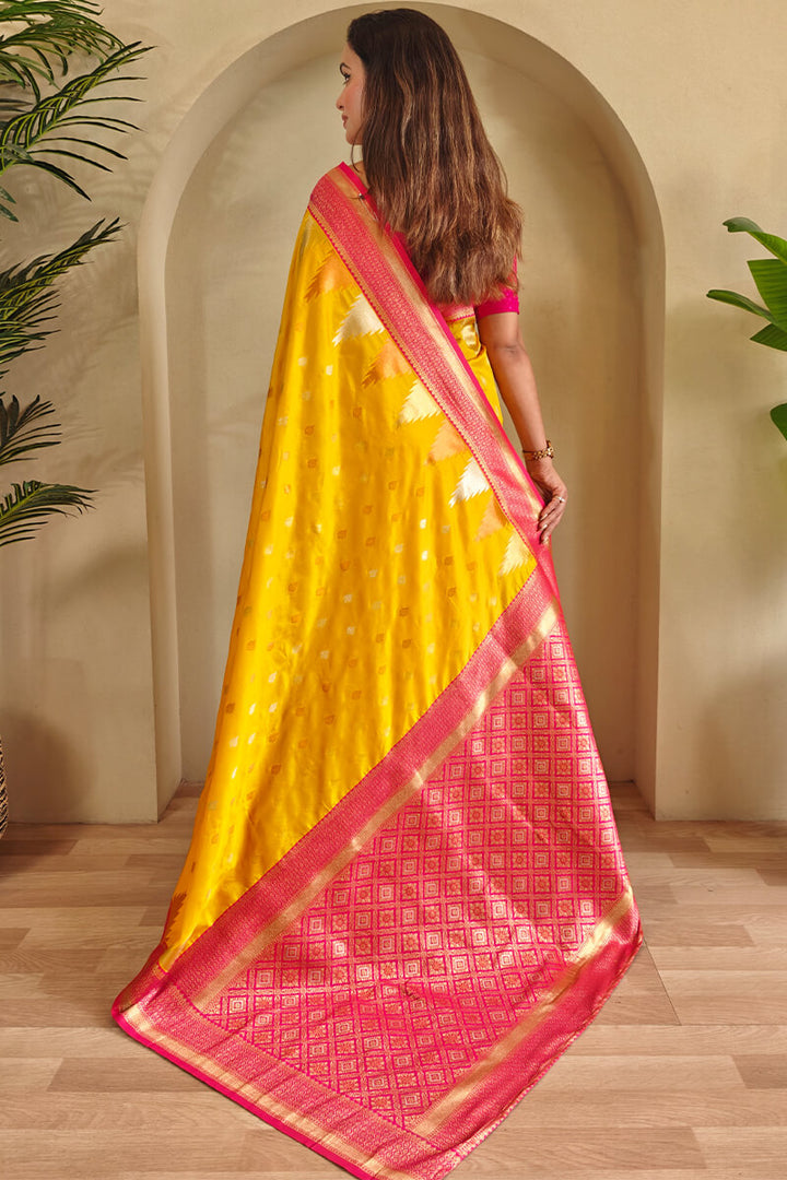 Mikado Yellow Zari Woven Banarasi Silk Saree