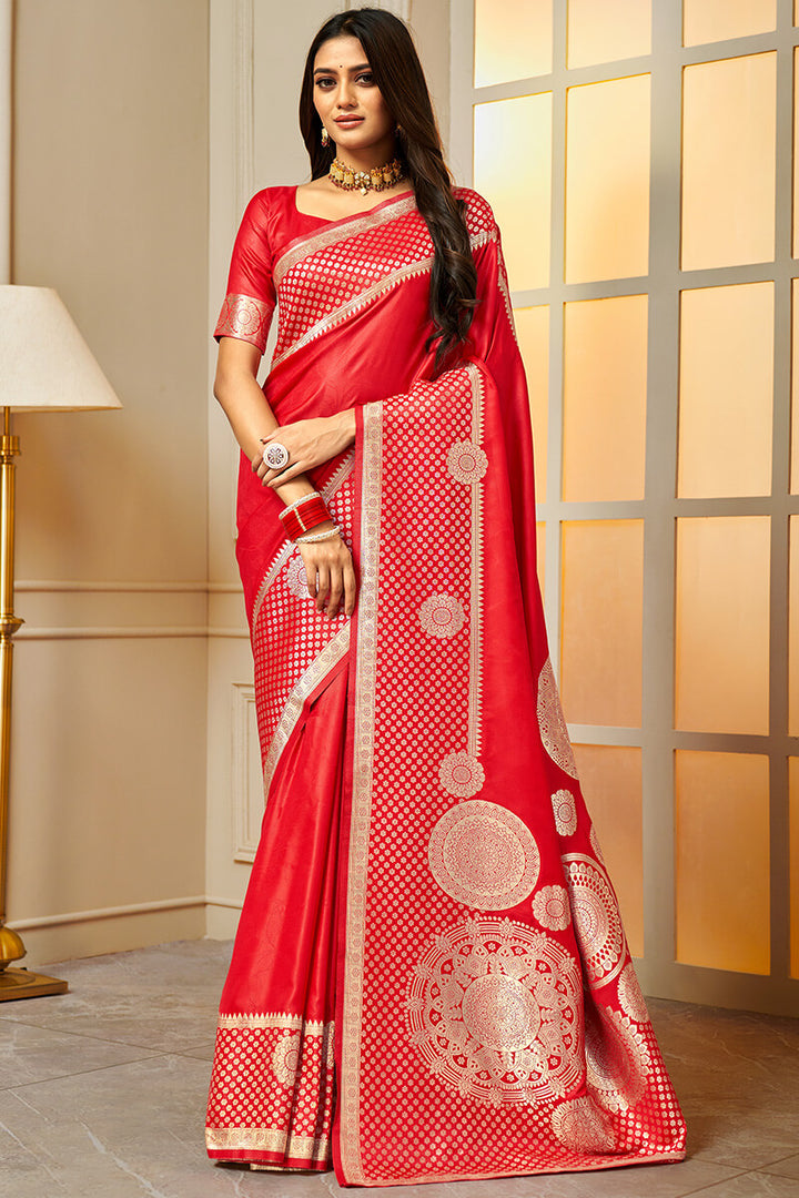 Milano Red Zari Woven Banarasi Silk Saree