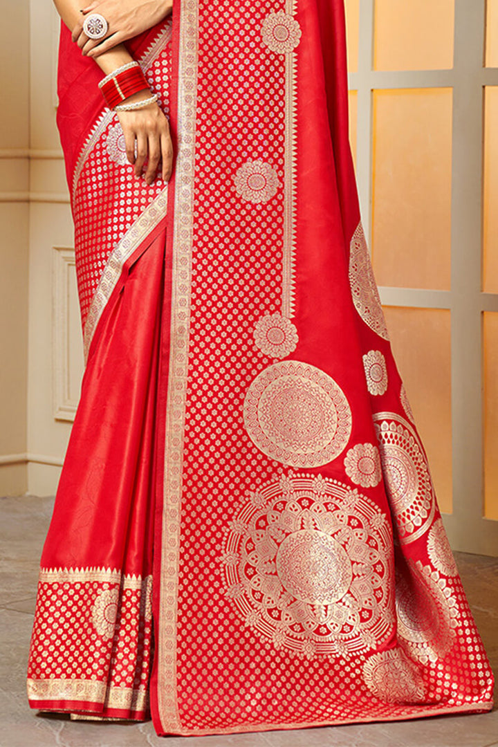 Milano Red Zari Woven Banarasi Silk Saree