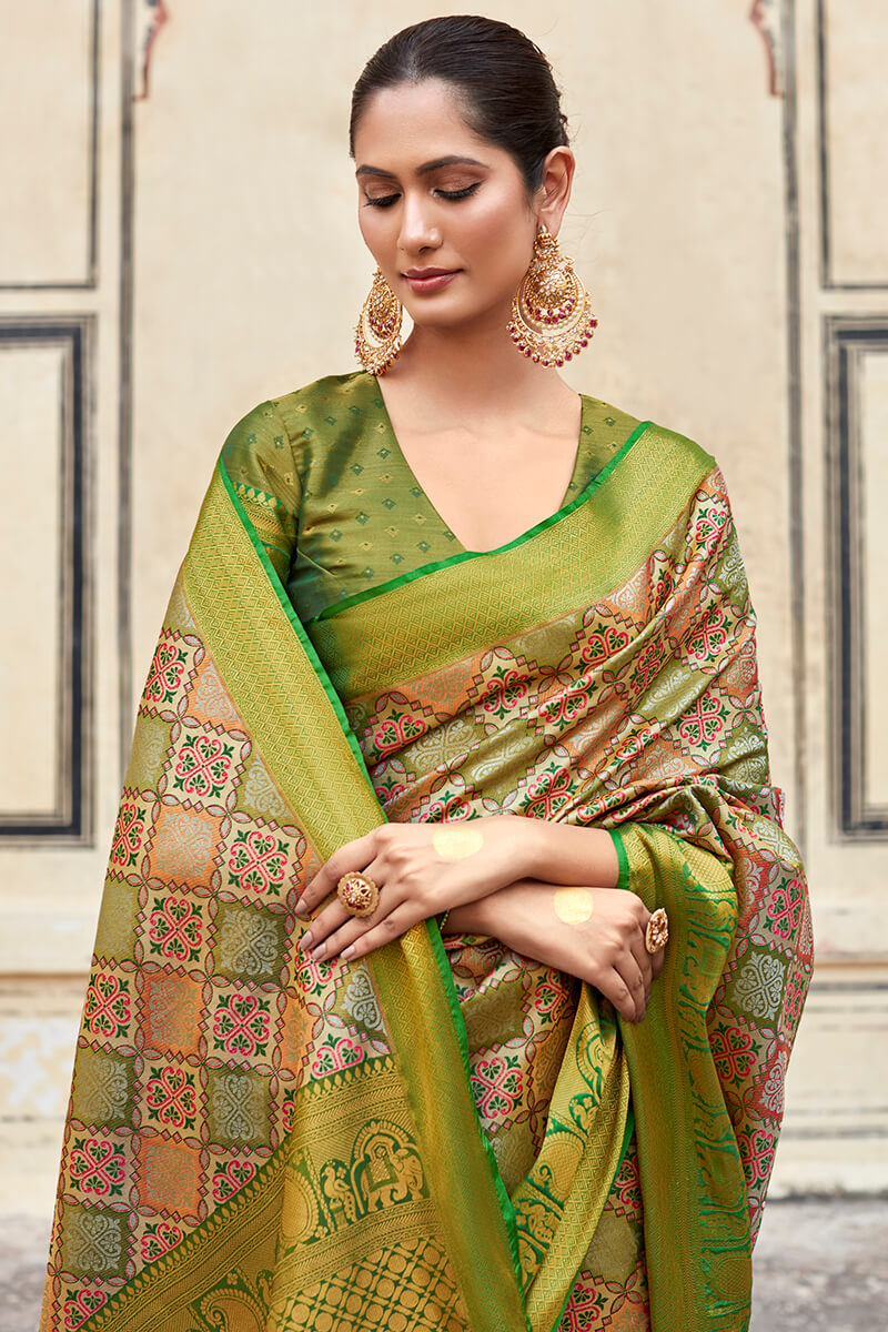 Military Green Banarasi Silk Saree