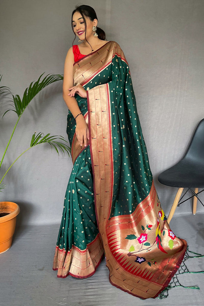 Mineral Green Paithani Silk Saree