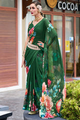 Mineral Green Printed Georgette Silk Saree