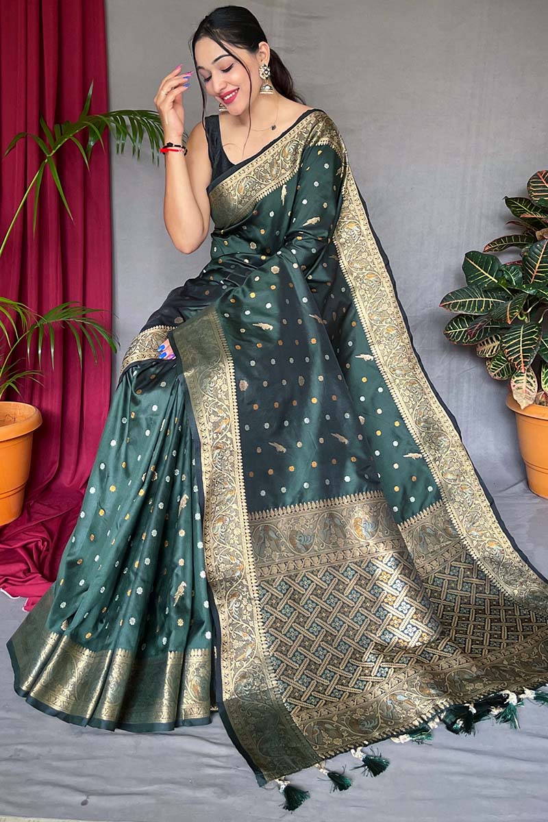 Mineral Green Soft Banarasi Silk Saree