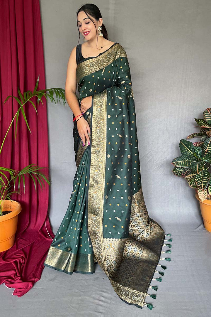 Mineral Green Soft Banarasi Silk Saree