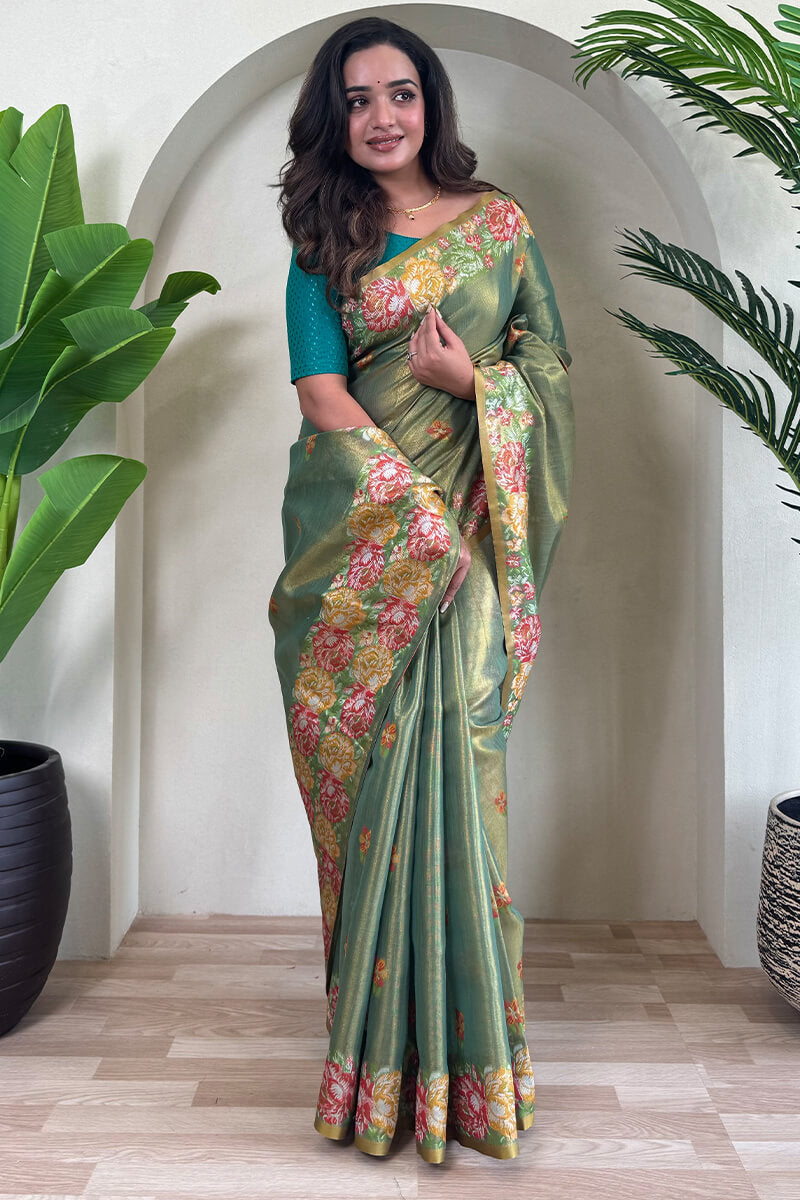 Mineral Green Tissue Silk Saree