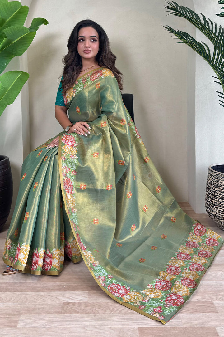 Mineral Green Tissue Silk Saree
