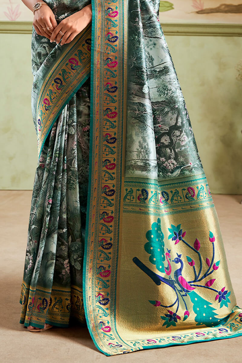 Mineral Green Zari Woven Paithani Silk Saree