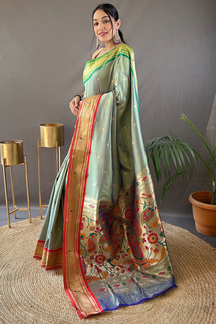 Mint Green Paithani Silk Saree