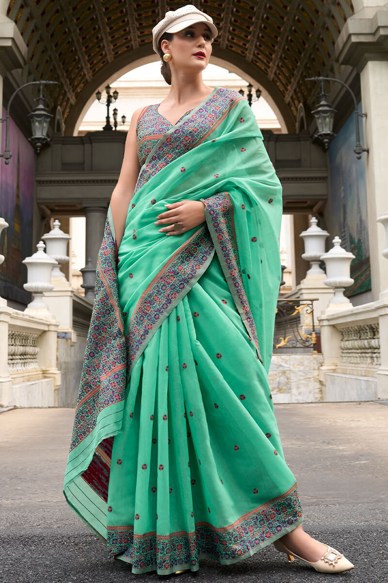 Mint Green Woven Soft Linen Silk Saree