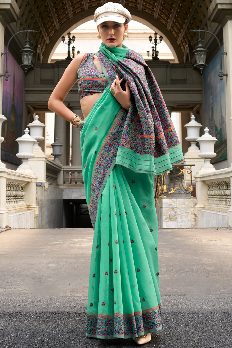 Mint Green Woven Soft Linen Silk Saree