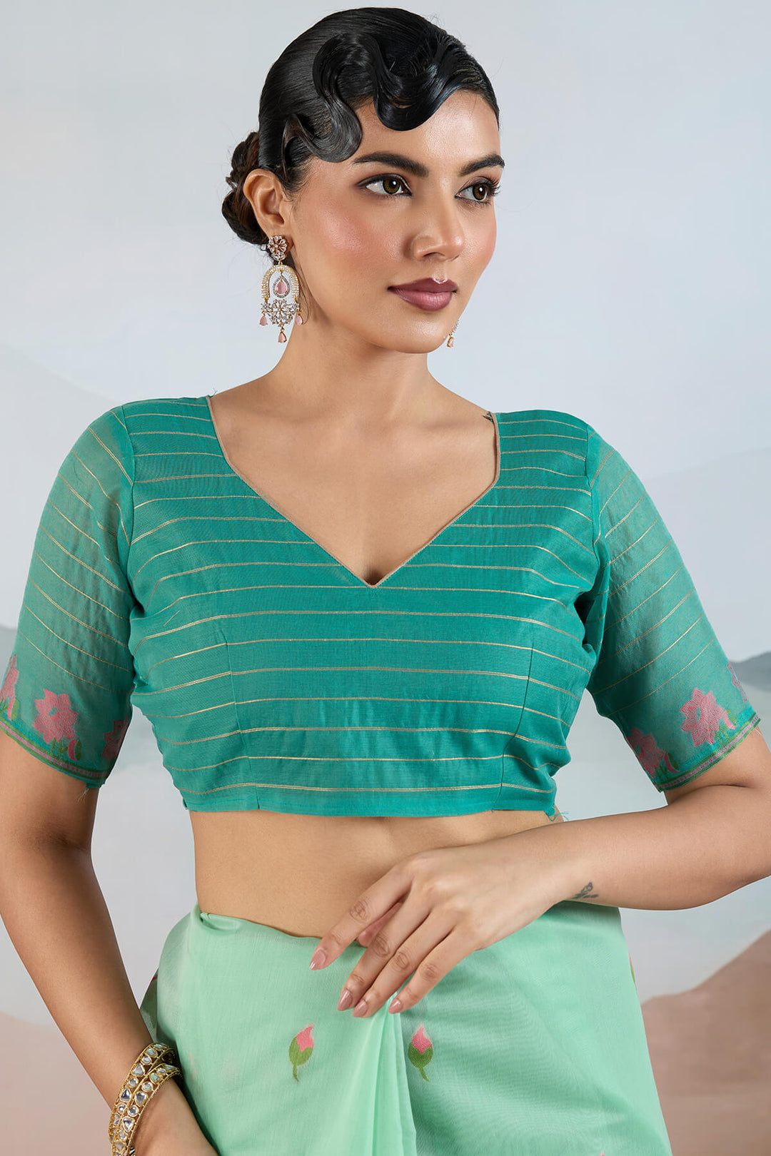 Mint Green Woven Spun Cotton Saree