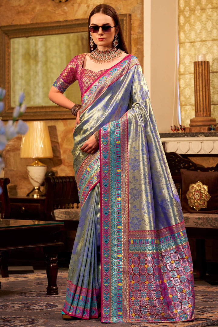 Mist Blue Banarasi Tissue Silk Saree
