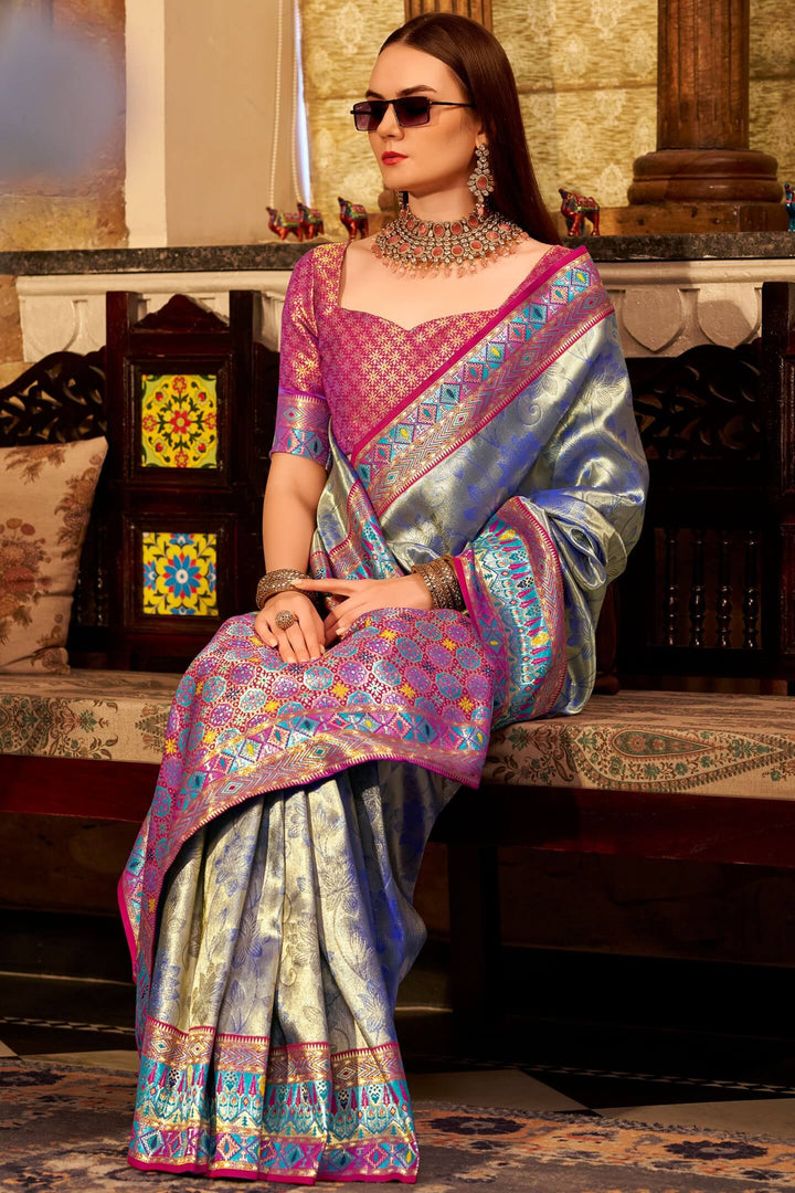 Mist Blue Banarasi Tissue Silk Saree