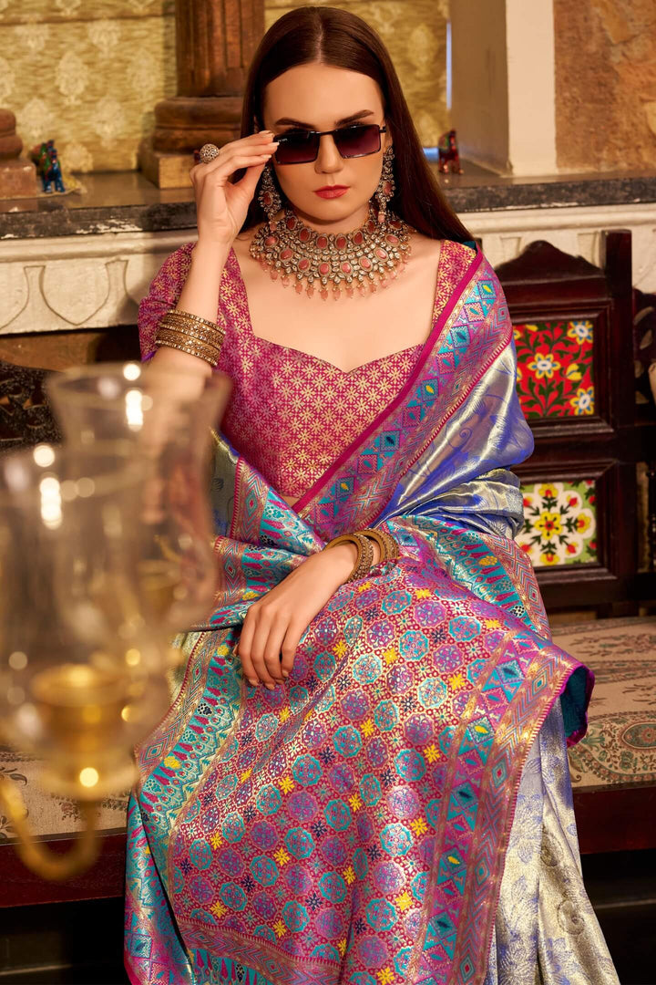 Mist Blue Banarasi Tissue Silk Saree