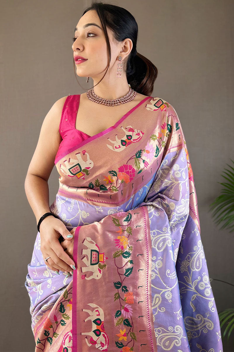 Misty Lavender Paithani Silk Saree