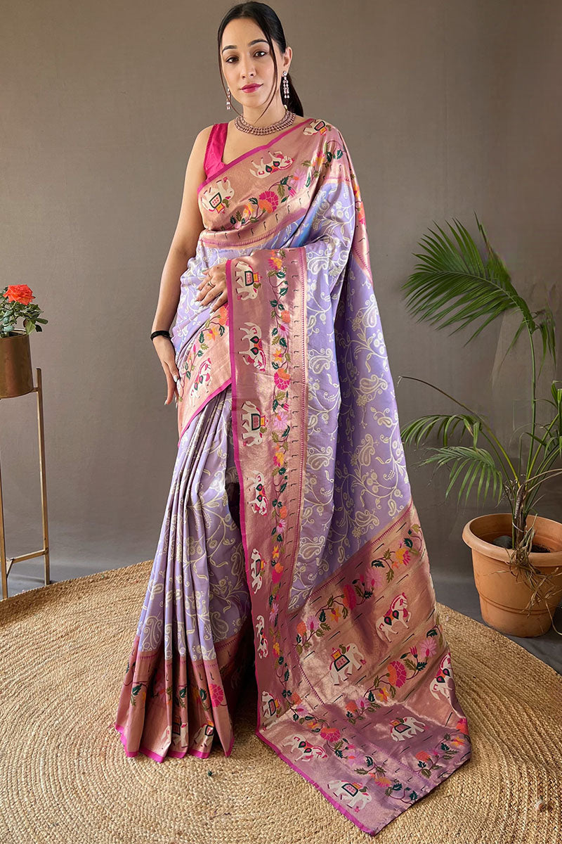 Misty Lavender Paithani Silk Saree