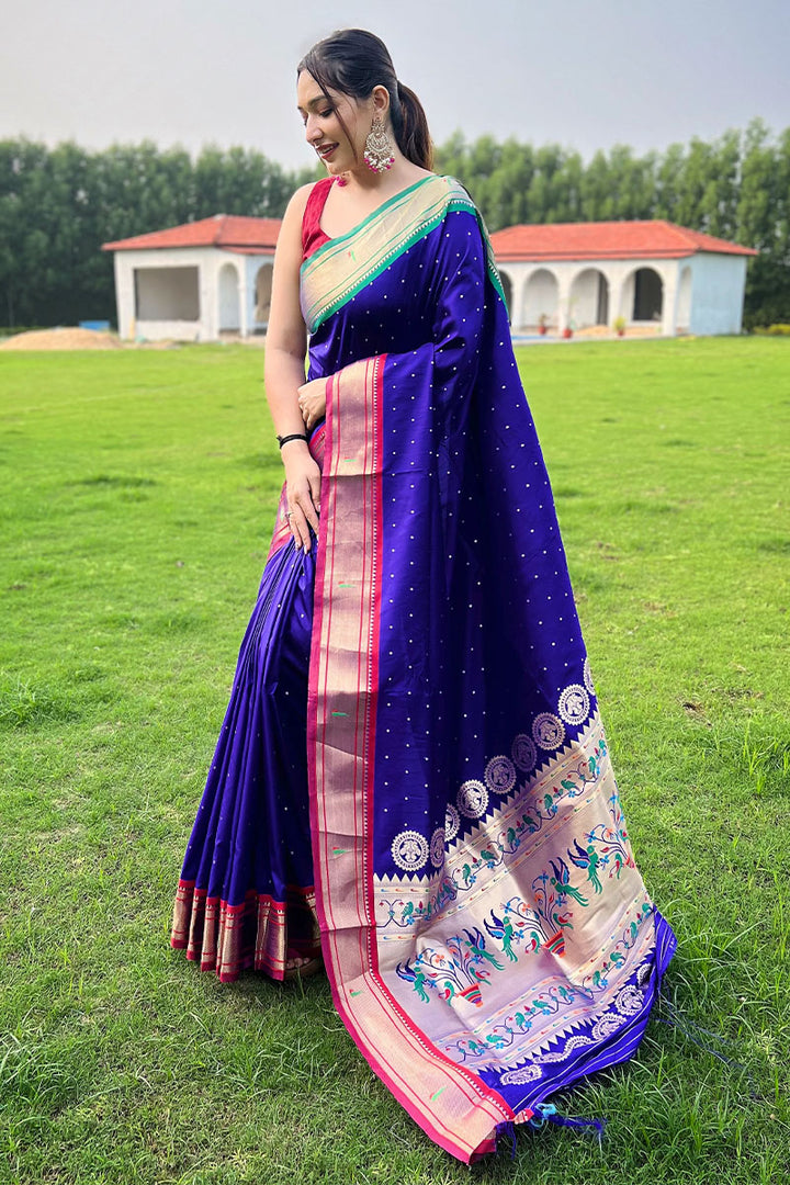 Monster Blue Paithani Silk Saree