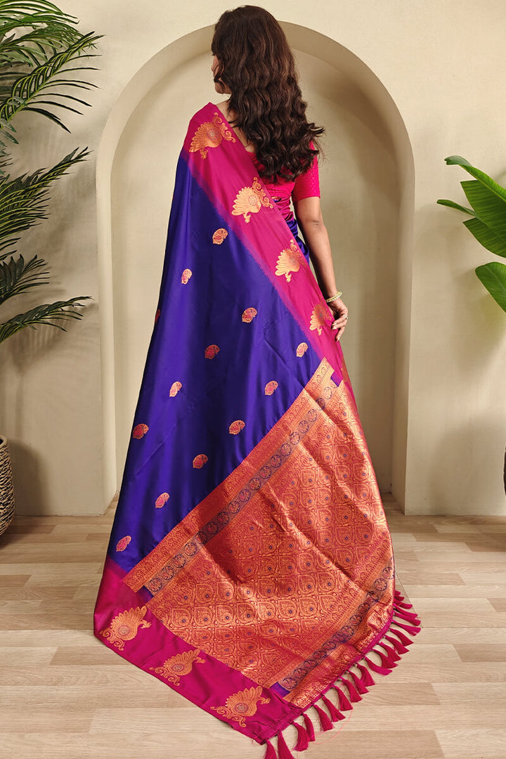 Monster Blue Soft Banarasi Silk Saree With Chaap Border