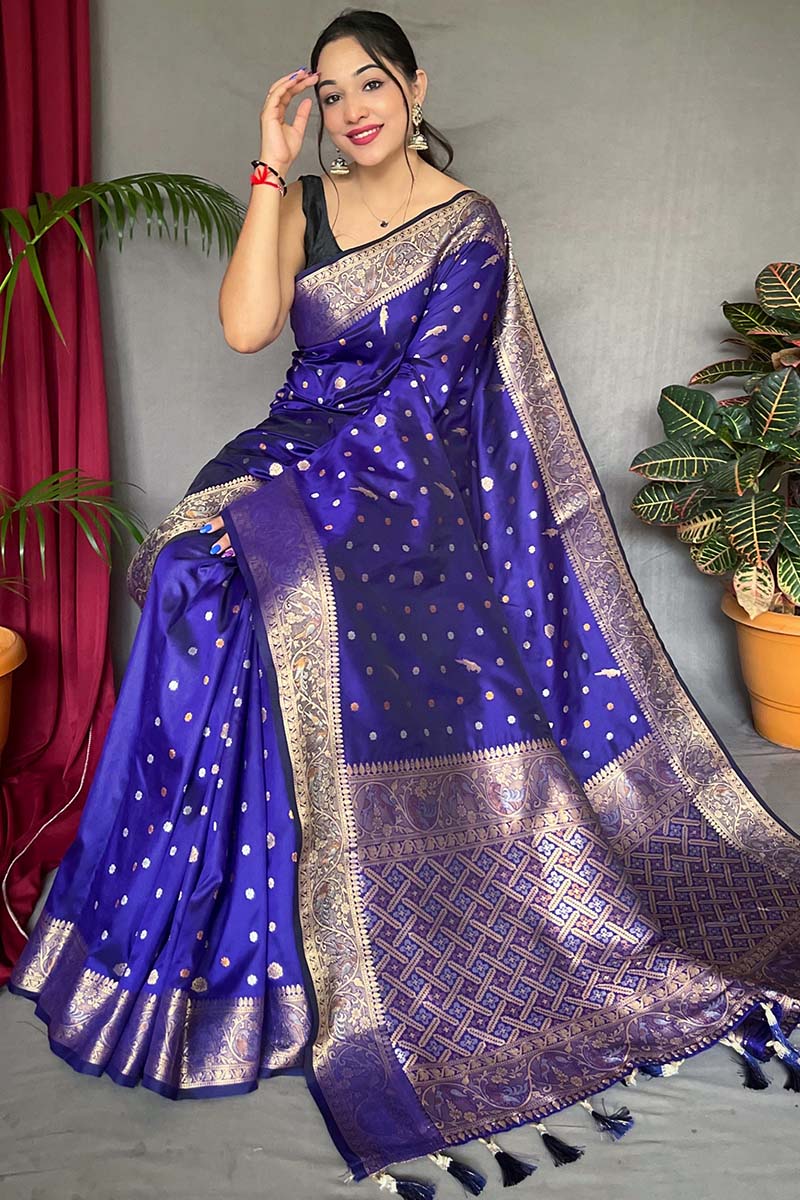 Monster Blue Soft Banarasi Silk Saree