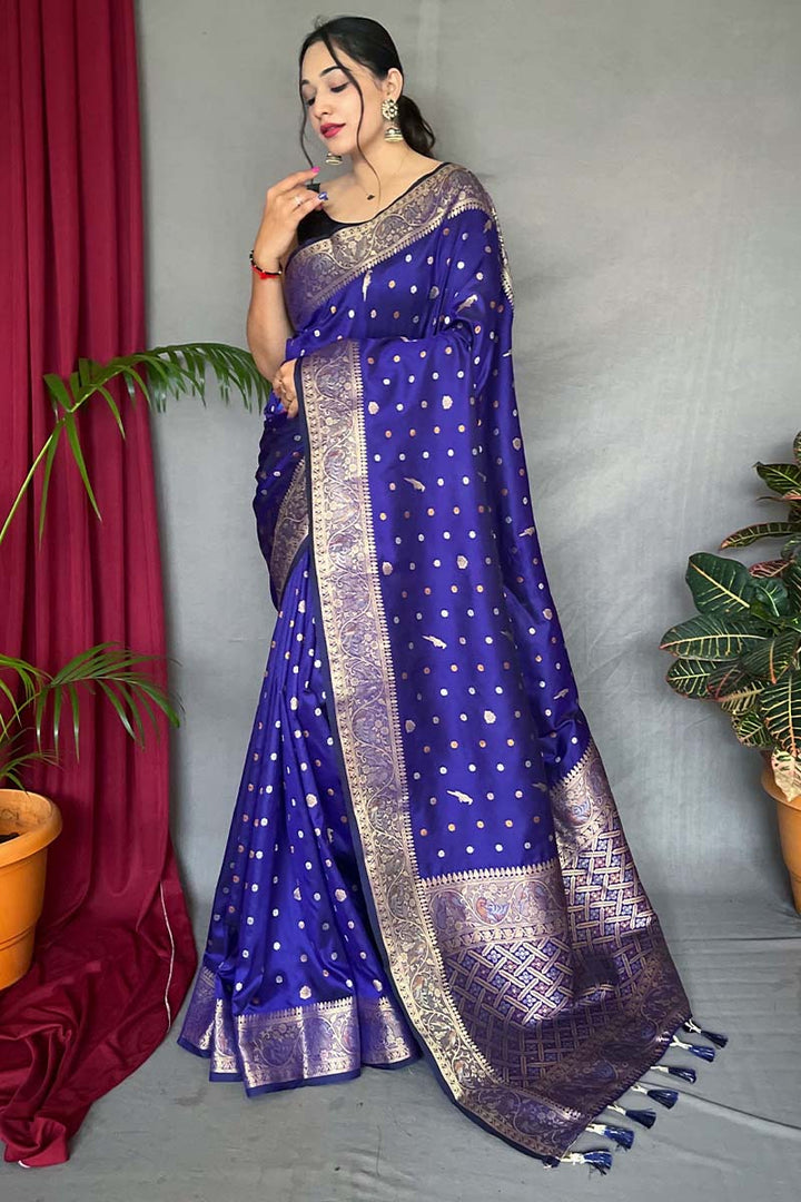 Monster Blue Soft Banarasi Silk Saree