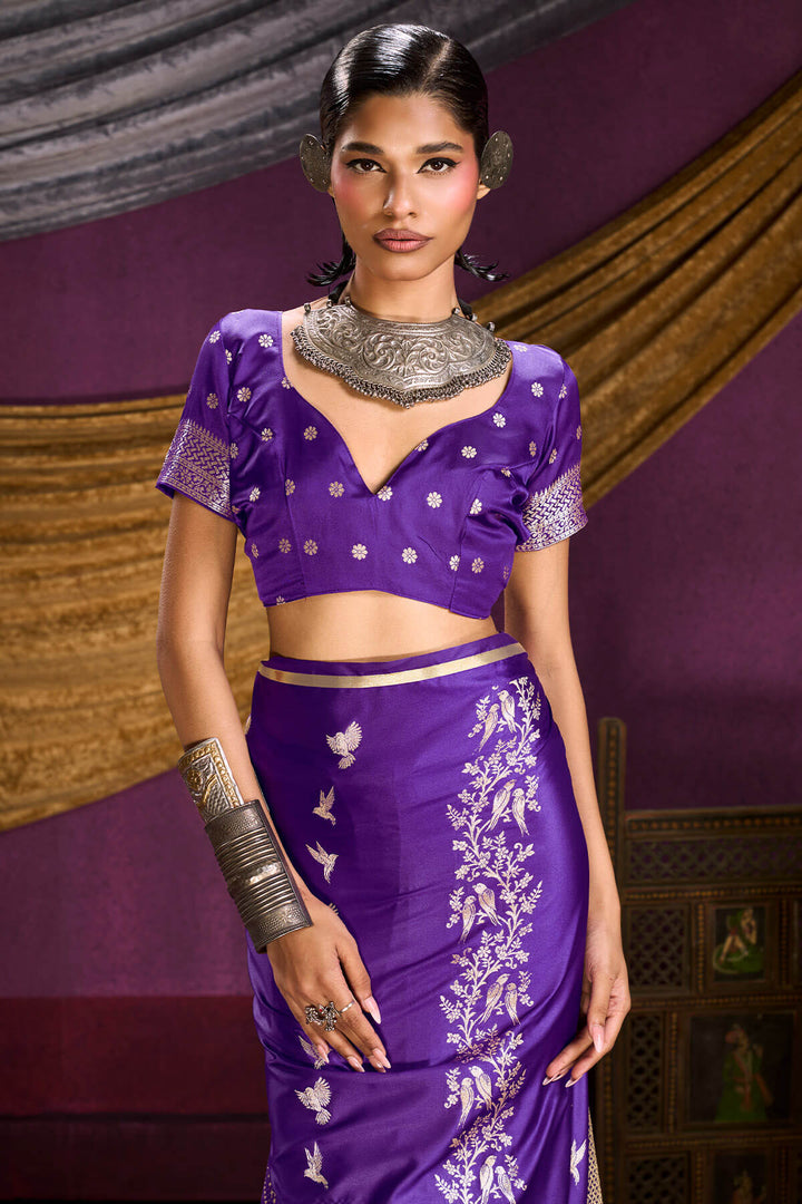 Monster Purple Zari Woven Banarasi Satin Silk Saree