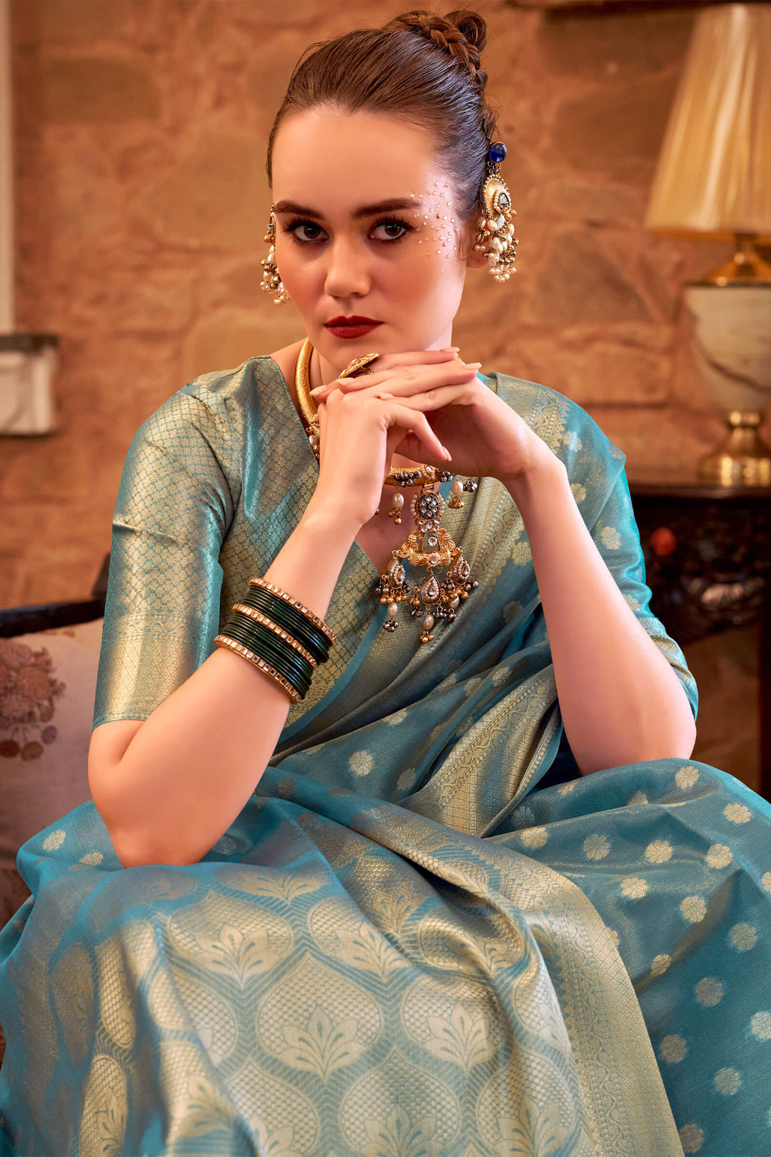 Moonstone Blue Banarasi Tissue Silk Saree
