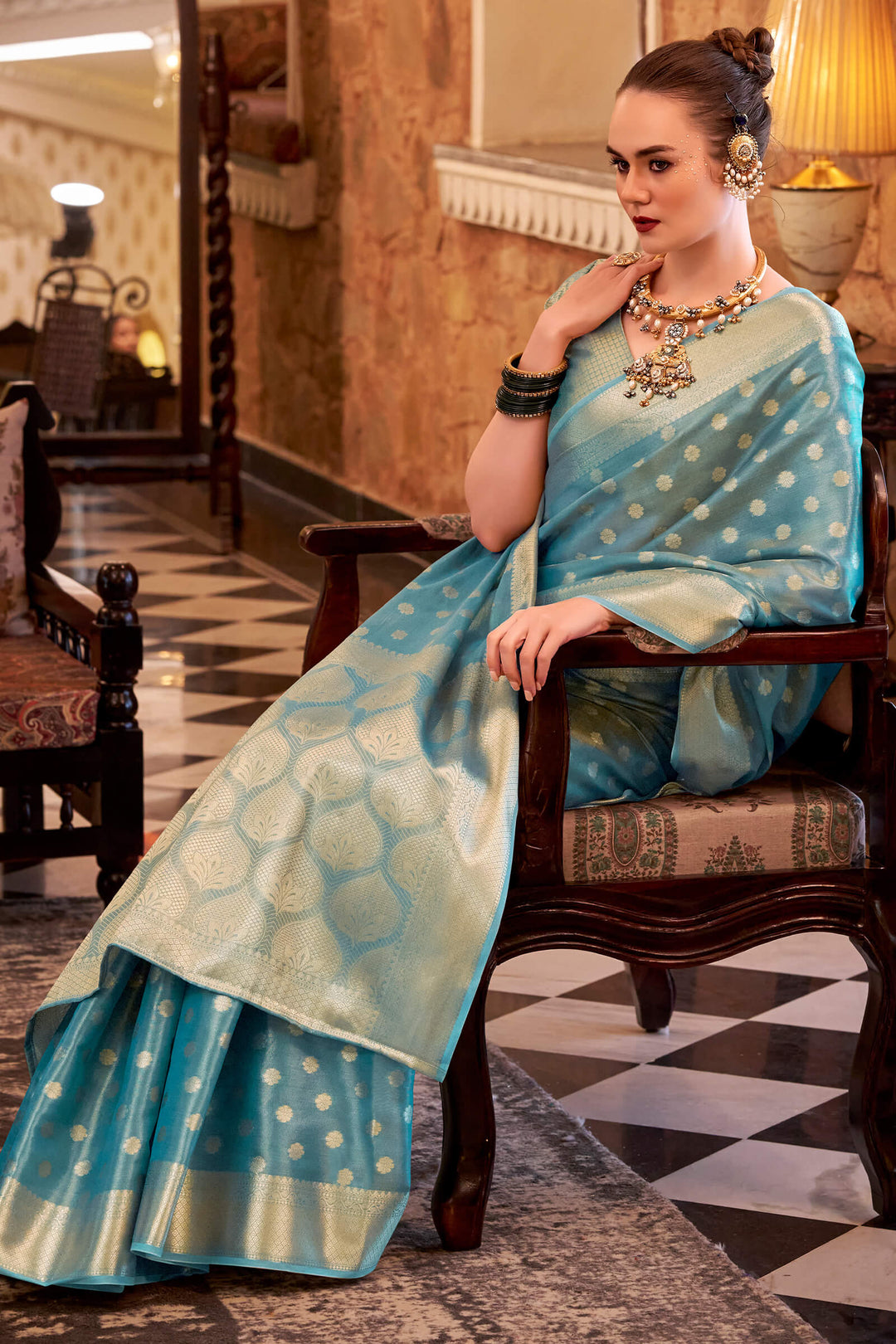 Moonstone Blue Banarasi Tissue Silk Saree