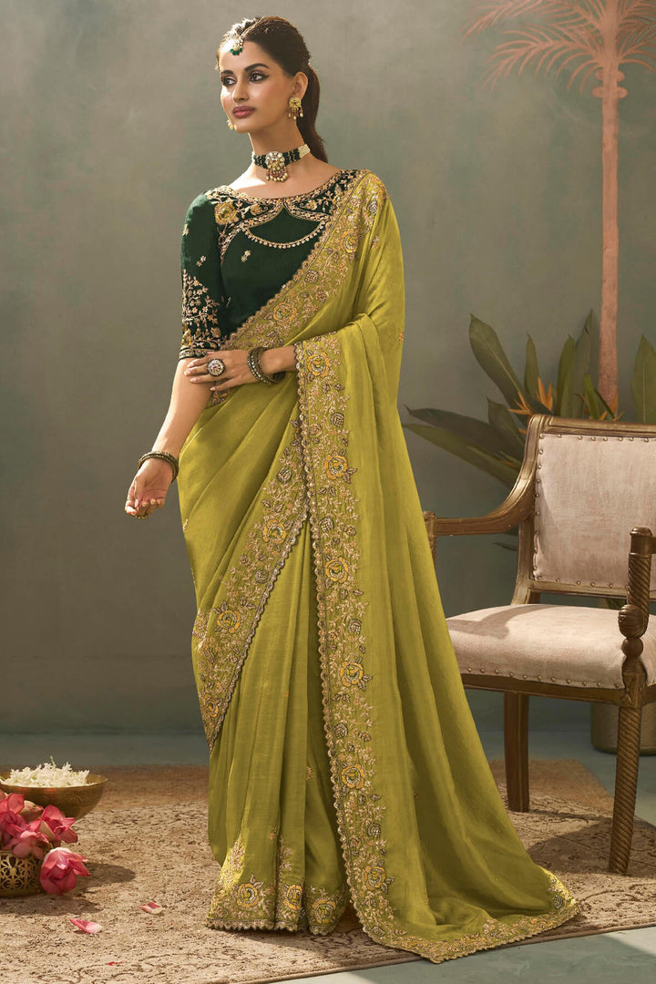 Moss Green Embroidery saree with Designer Embroidery Blouse