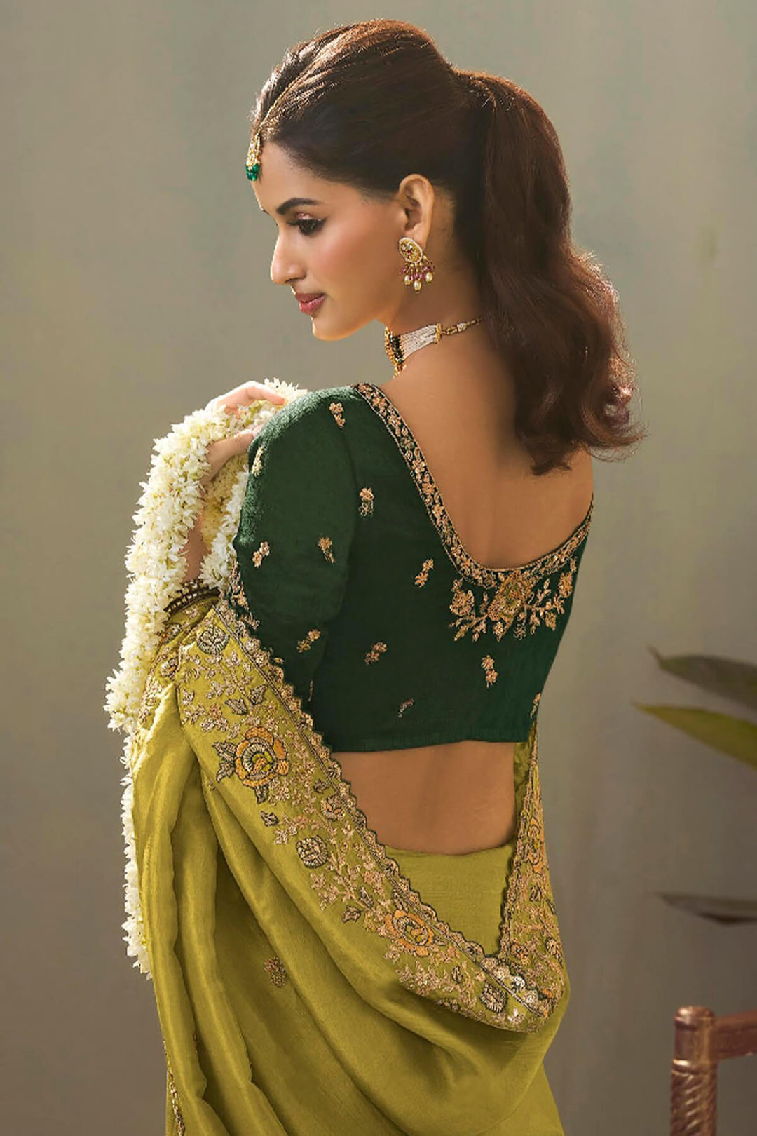 Moss Green Embroidery saree with Designer Embroidery Blouse