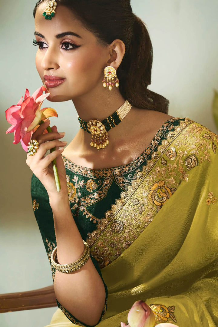 Moss Green Embroidery saree with Designer Embroidery Blouse