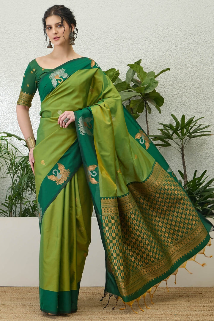 Moss Green Handloom Banarasi Silk Saree