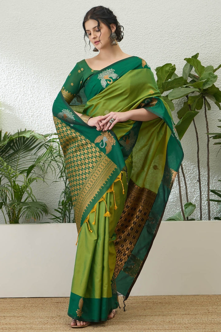 Moss Green Handloom Banarasi Silk Saree