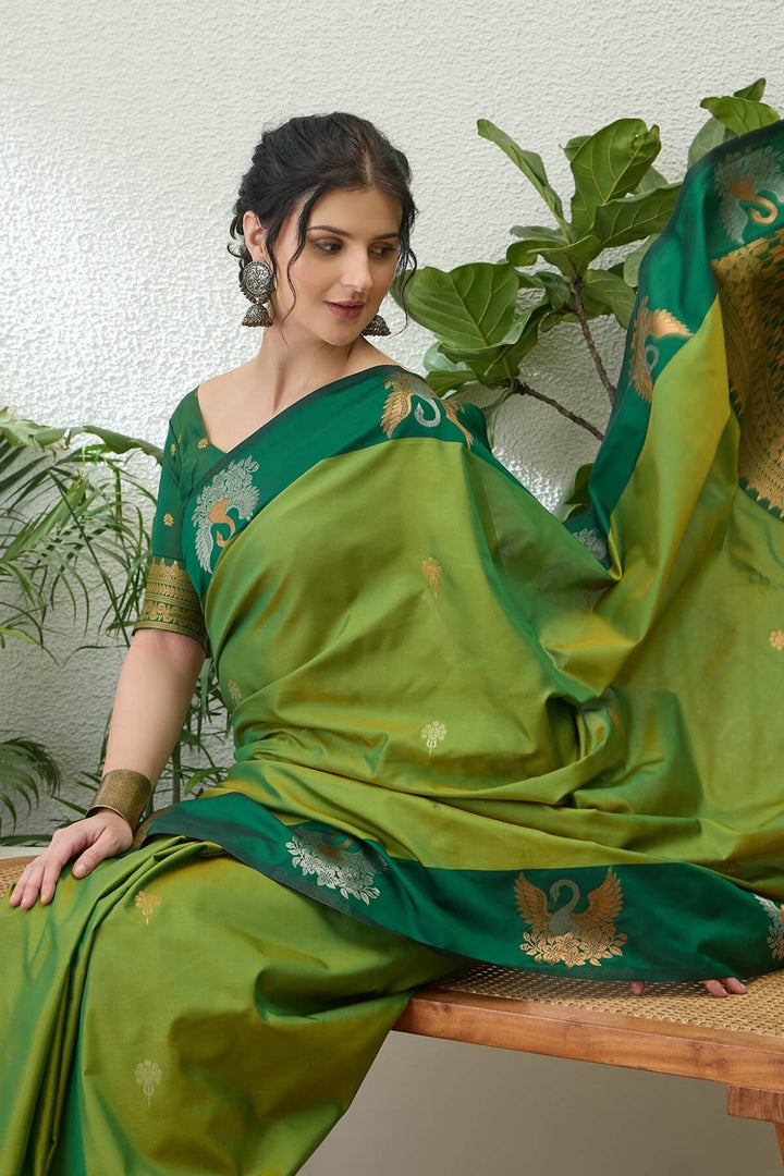 Moss Green Handloom Banarasi Silk Saree