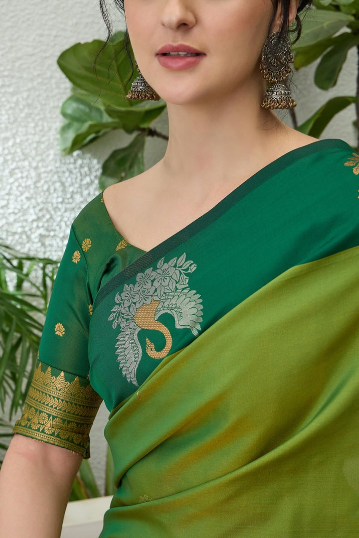 Moss Green Handloom Banarasi Silk Saree