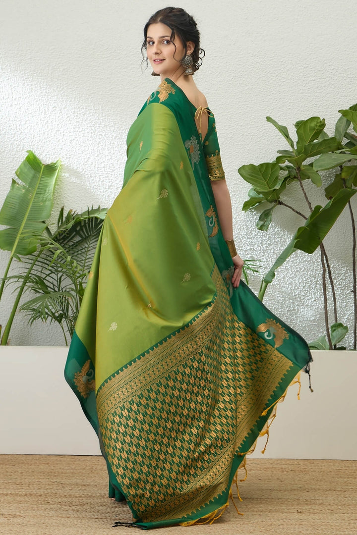 Moss Green Handloom Banarasi Silk Saree