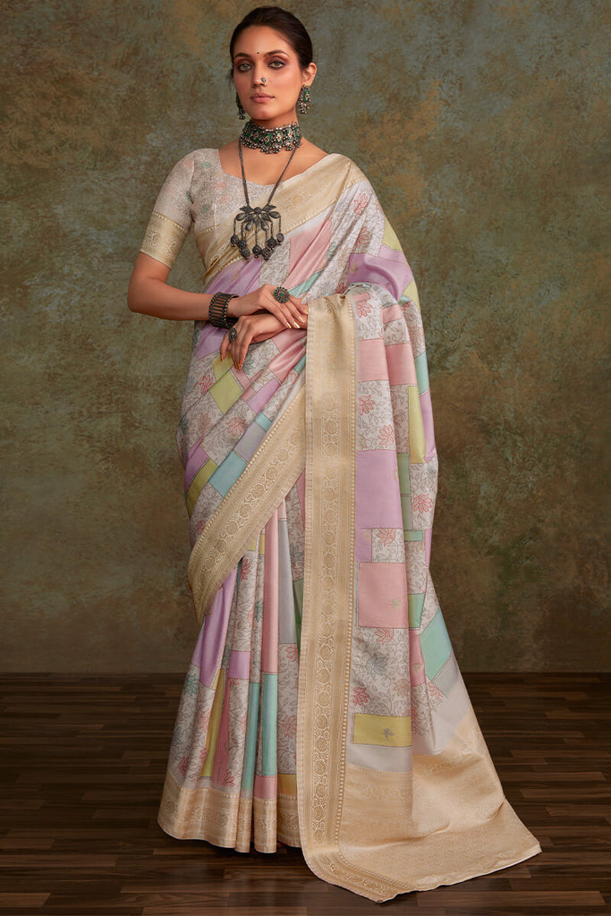 Mountbatten Pink Printed Soft Silk Saree