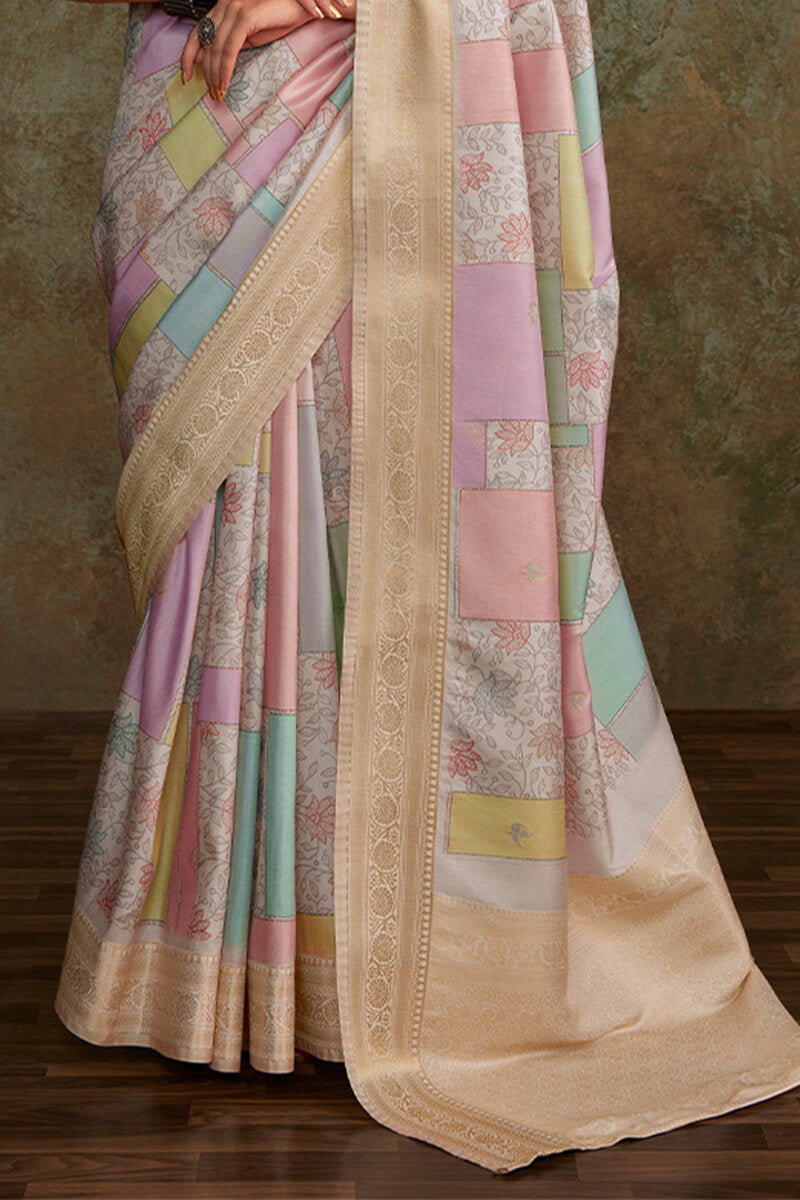 Mountbatten Pink Printed Soft Silk Saree