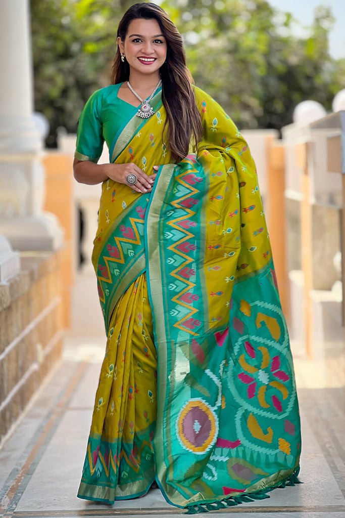 Muddy Yellow Ikkat Weaving Soft Silk Saree