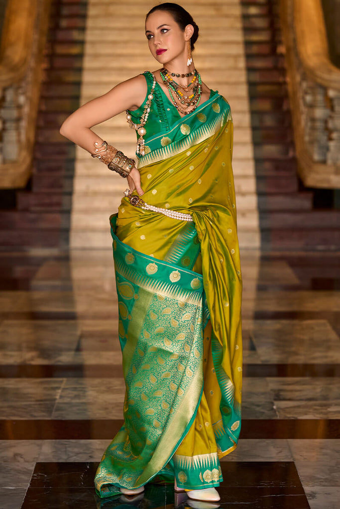 Muddy Yellow Soft Banarasi Silk Saree