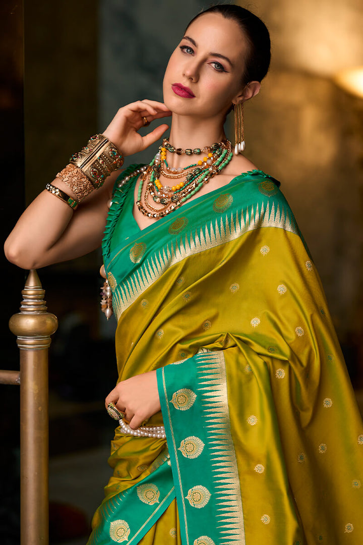 Muddy Yellow Soft Banarasi Silk Saree